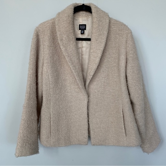 Eileen Fisher Wool Blend Boucle Weave Textured Cream Colored Blazer Size PL - Picture 1 of 7